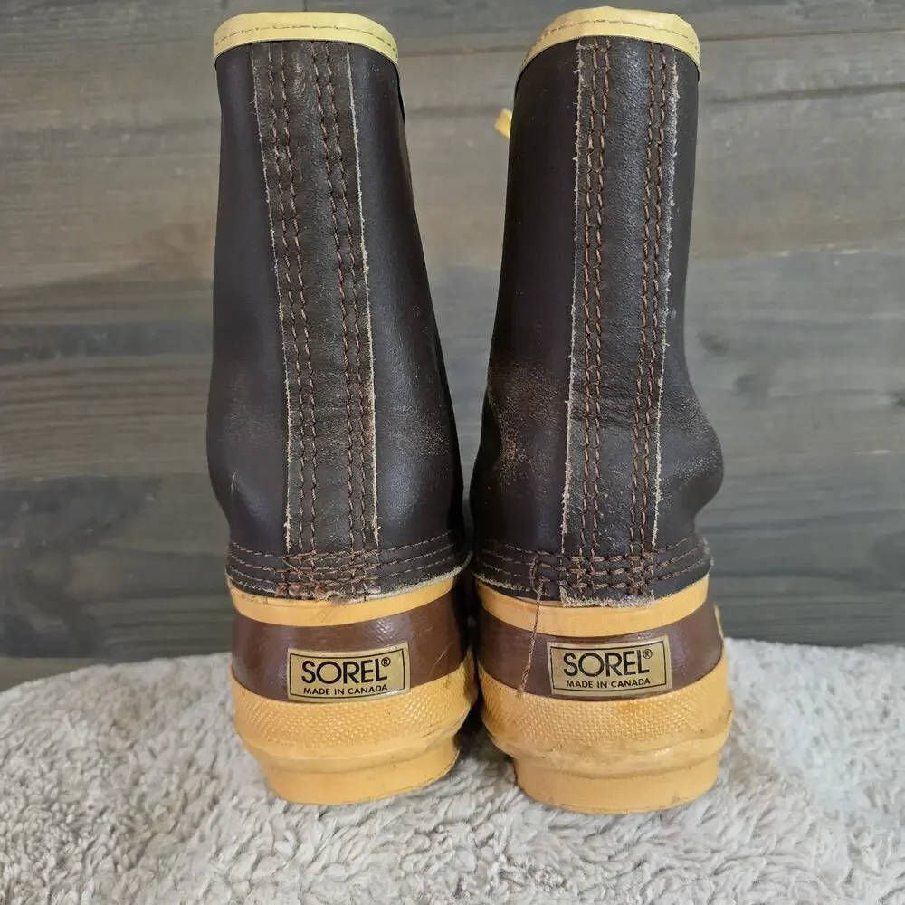 Sorel Caribou Pac Boots Men's Size 9 Brown Leather Waterproof Made in Canada